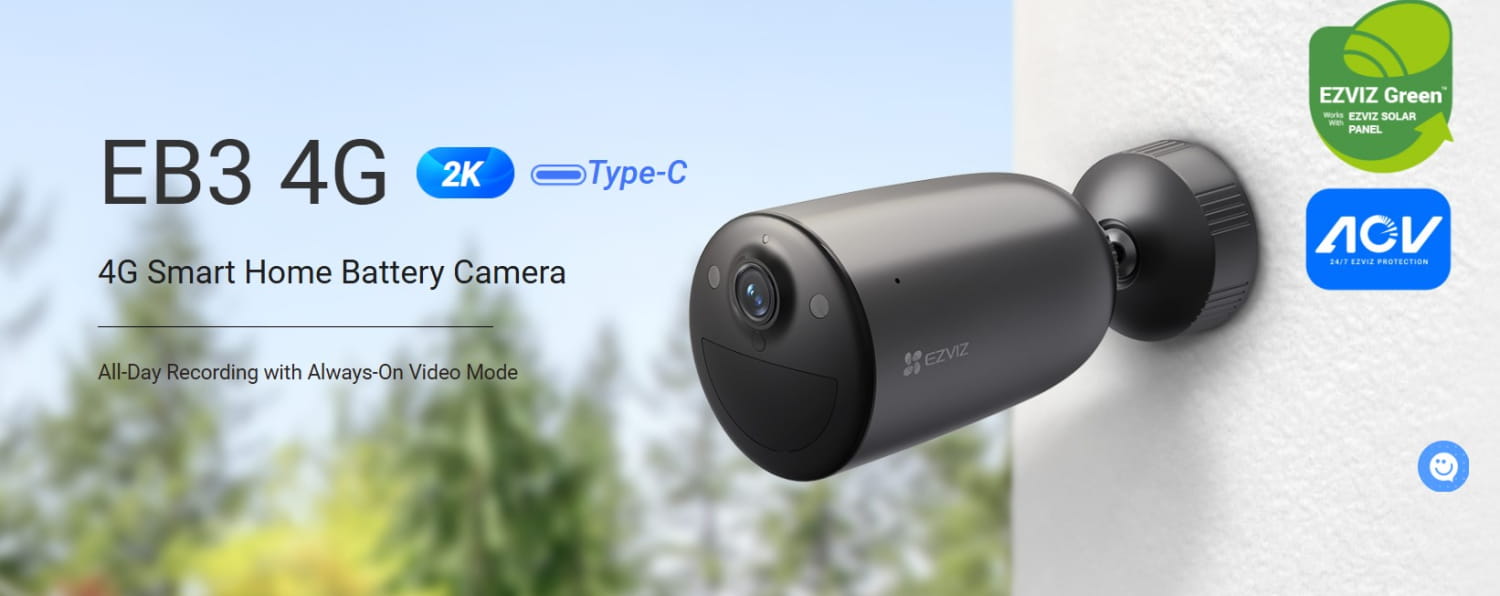 EZVIZ EB3 4G 2K Smart Security Battery Camera Solar Kit
