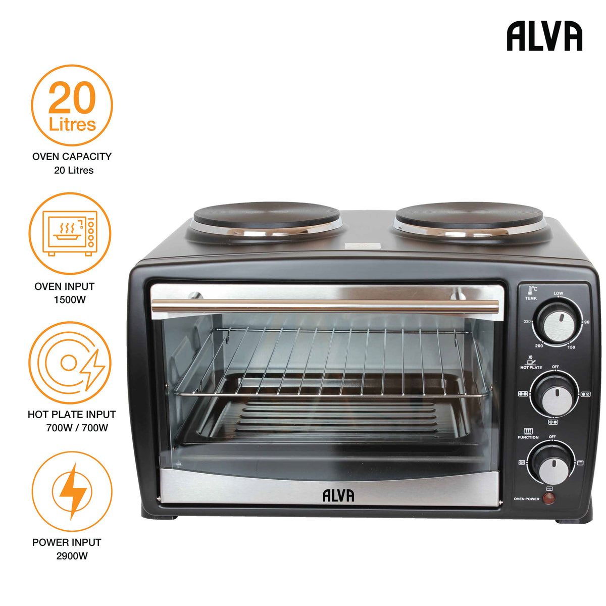 Alva Mini Kitchen - 20L Electric Oven With 2 Plate Stove