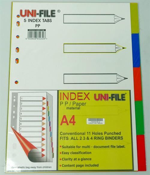 Uni File A4 5 Index Tabs Uni File Dividers