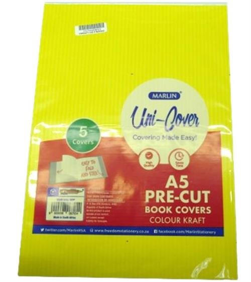 Marlin Kids A5 Precut Book Cover Yellow5 Pack