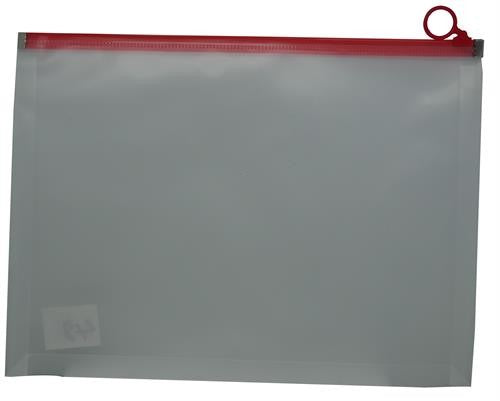 Brainware A4 Clear Carry Folder With Red Easy Slide Zip