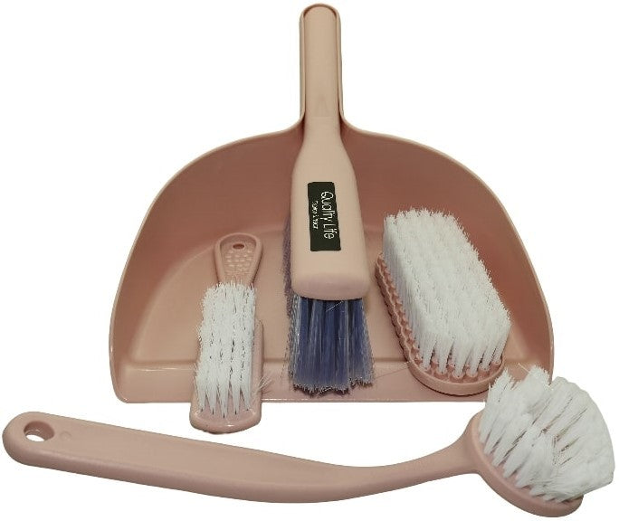 Casey 5 Piece Handheld Dust Pan And Brush Set Pink