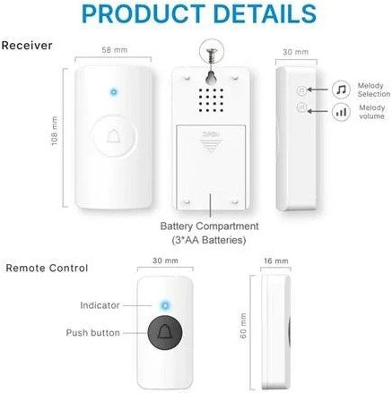 Digitech 100 Metres Wireless Doorbell White