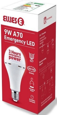 Ellies 9W A70 Emergency LED Light Bulb E27 Screw Type