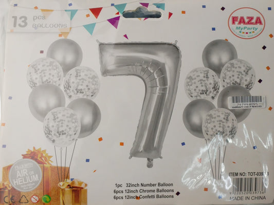 Casey 13pc Silver and White Balloon Set Nr 7