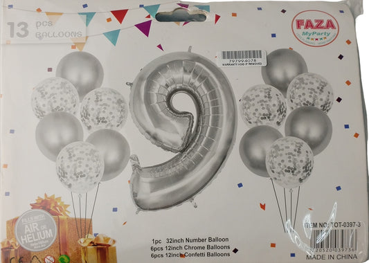 Casey 13pc Silver and White Balloon Set Nr 9