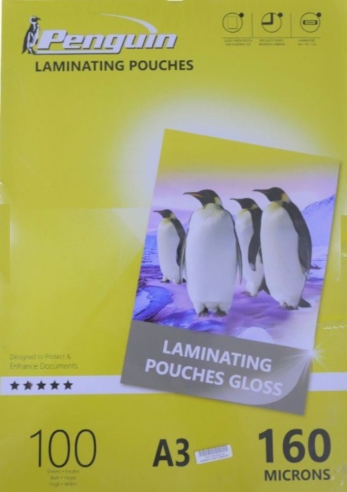 Penguin A3 Laminating Gloss Pouches 100pcs Pack 160 Microns