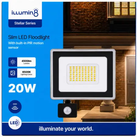 Illumin8 - 20W LED Floodlight Mtion Sensor / 6kv Surge / IP65 / 50 000hrs