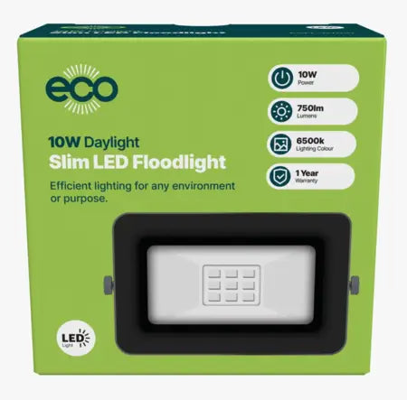 Eco Slim 10W LED Floodlight / 6500k / 750 Lumen / Min Order Qty - 10 (4 Pack)