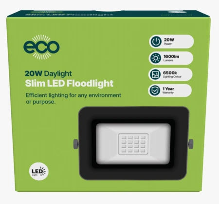 Eco Slim 20W LED Floodlight / 6500k / 1600 Lumen / Min Order Qty - 10 (3 Pack)