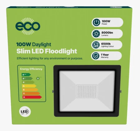 Eco Slim 100W LED Floodlight / 6500k / 8000 Lumen / Min Order Qty - 5