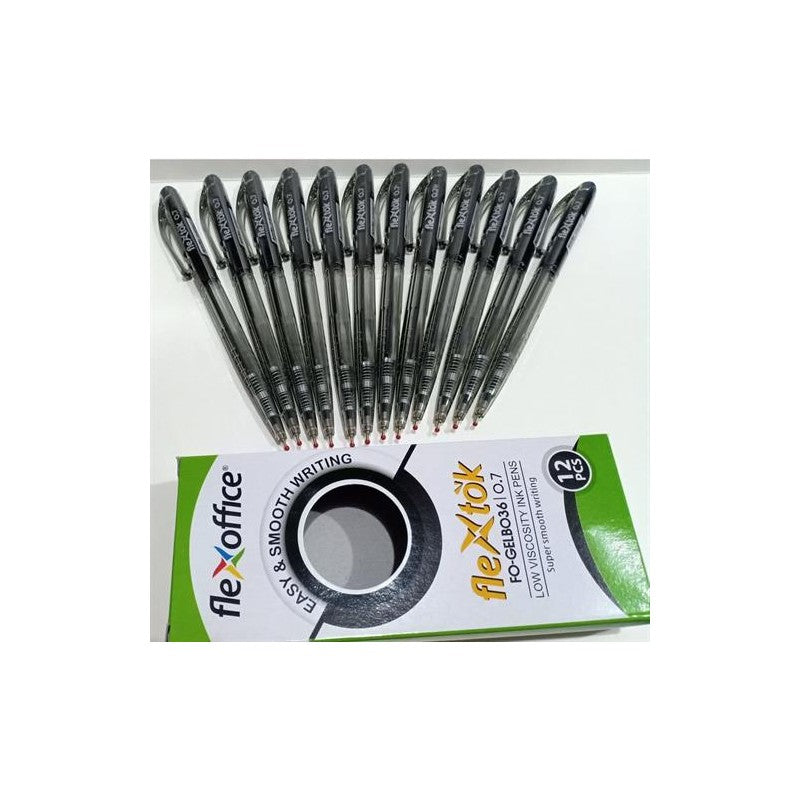 Flexoffice 0.7Mm Black Retractable Gel Pens Box Of 12