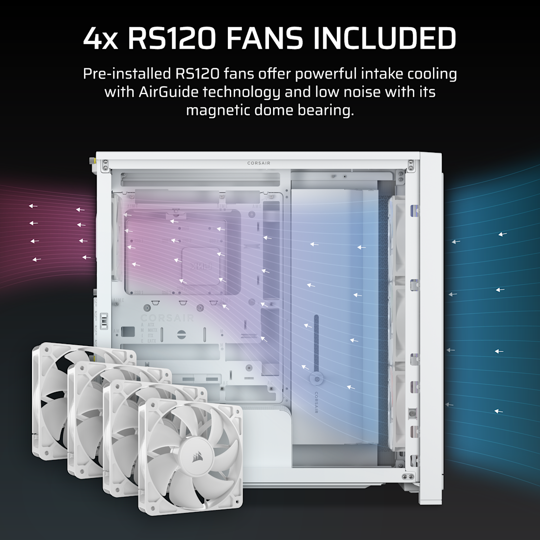FRAME 4000X RS Mid-Tower PC Case; 4x RS Fans; White.