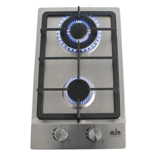Alva 30cm 2-Burner Gas Hob - Stainless Steel - Alva 2-Burner Gas Hob