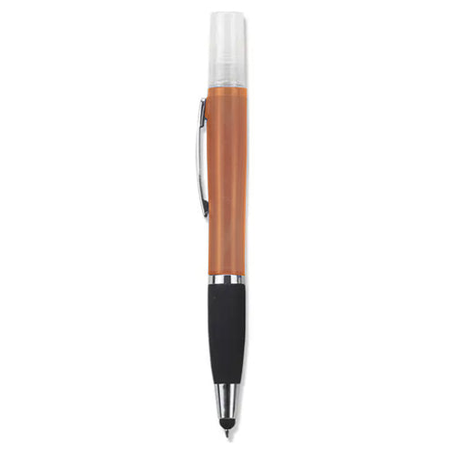 Geeko 3-In-1 Sanitizer Spray Stylus And Blue Ink Pen Orange