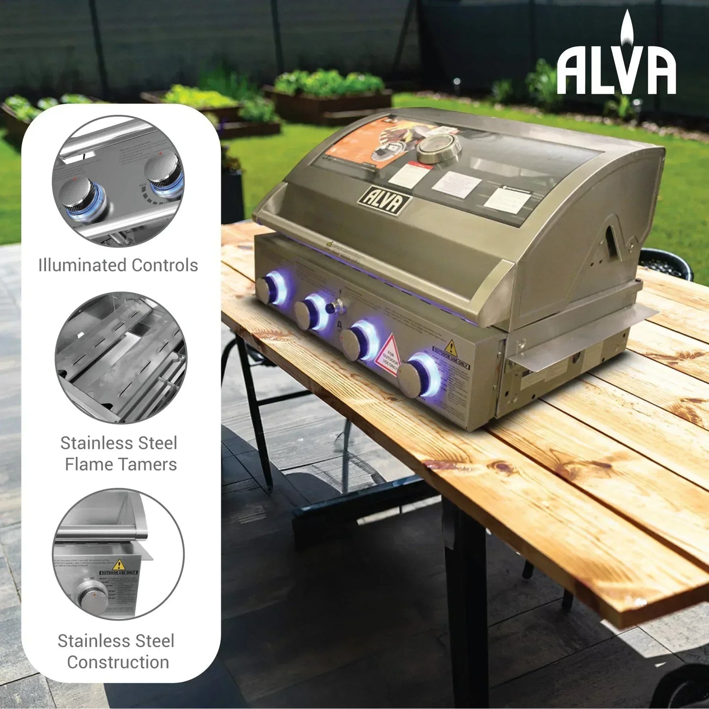 Alva Mojave 4-Burner Glass Hood Drop-In Gas BBQ Guards On Duty Security