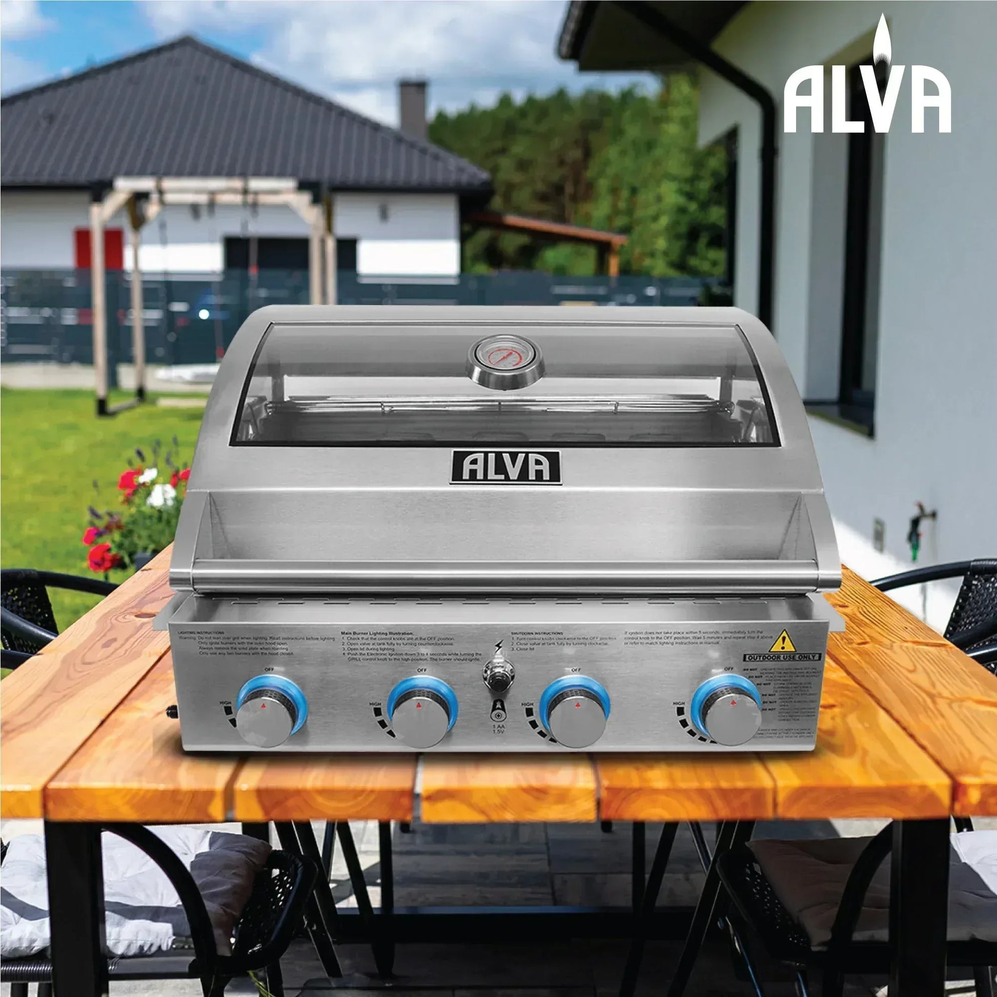 Alva Mojave 4-Burner Glass Hood Drop-In Gas BBQ Guards On Duty Security