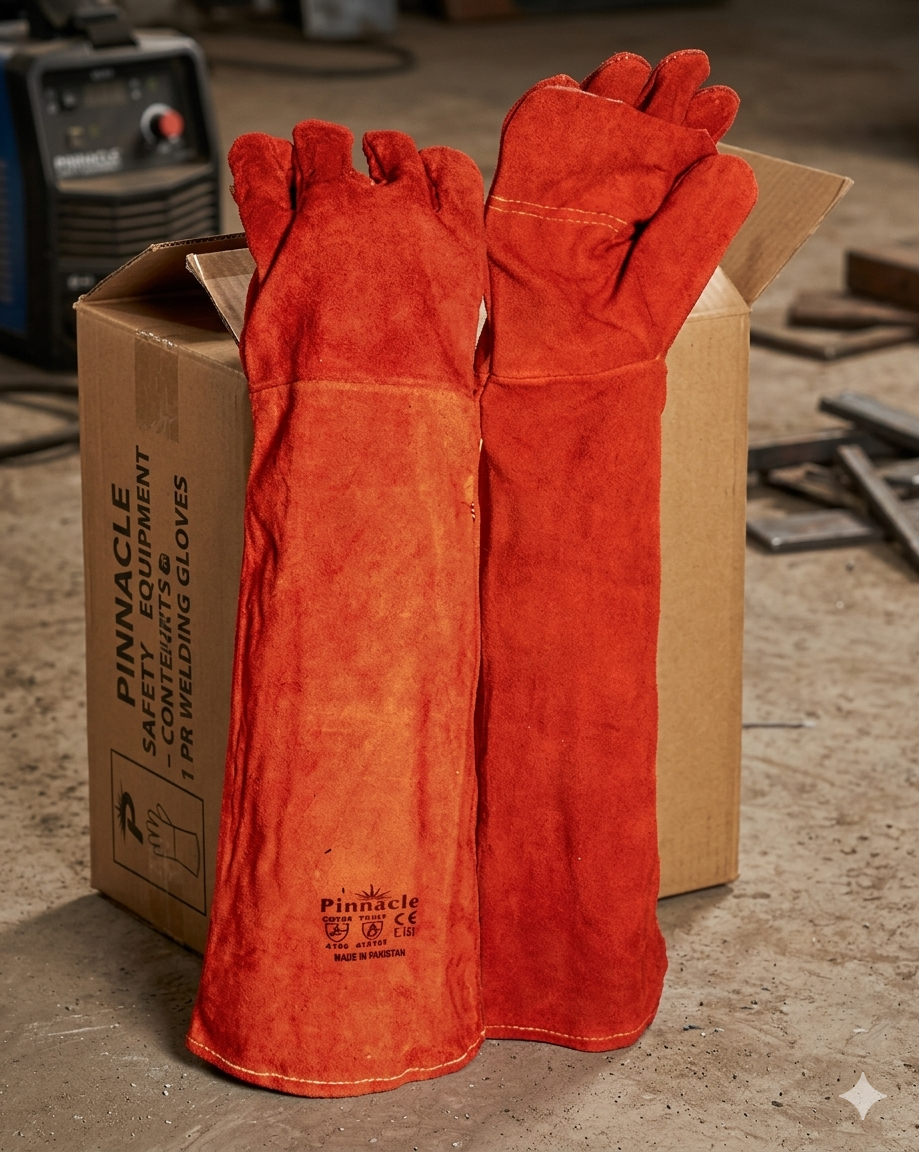 Pinnacle Red Heat Resistant Apron Glove, Kevlar Stitch, Shoulder Length 16"