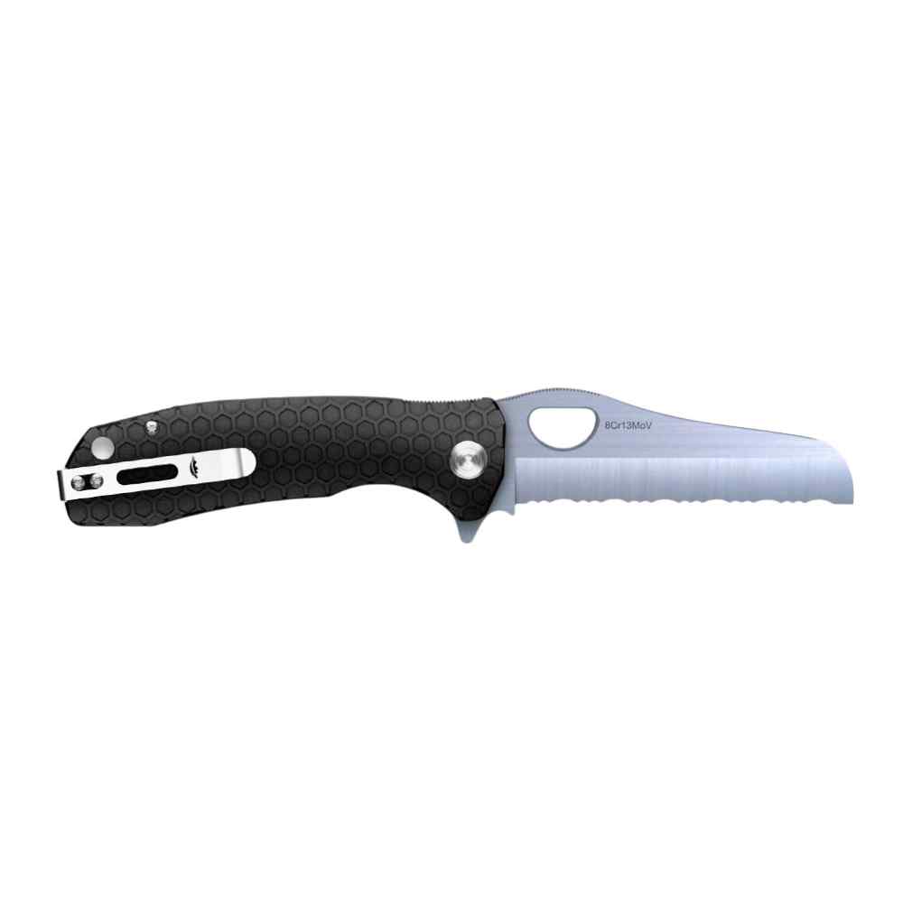 Honey Badger Rescue Serrated 8Cr13MoV w Glass-Breaker - Large - Black