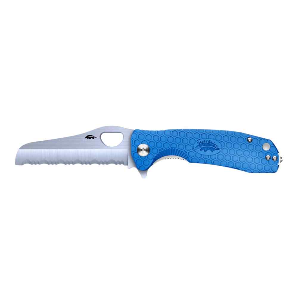 Honey Badger Rescue Serrated 8Cr13MoV w Glass-Breaker - Large - Blue