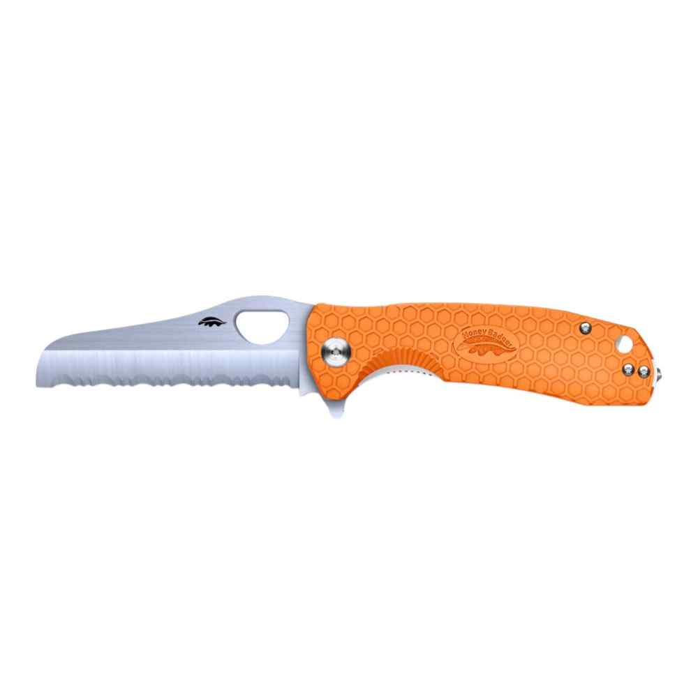 Honey Badger Rescue Serrated 8Cr13MoV w Glass-Breaker - Large - Orange