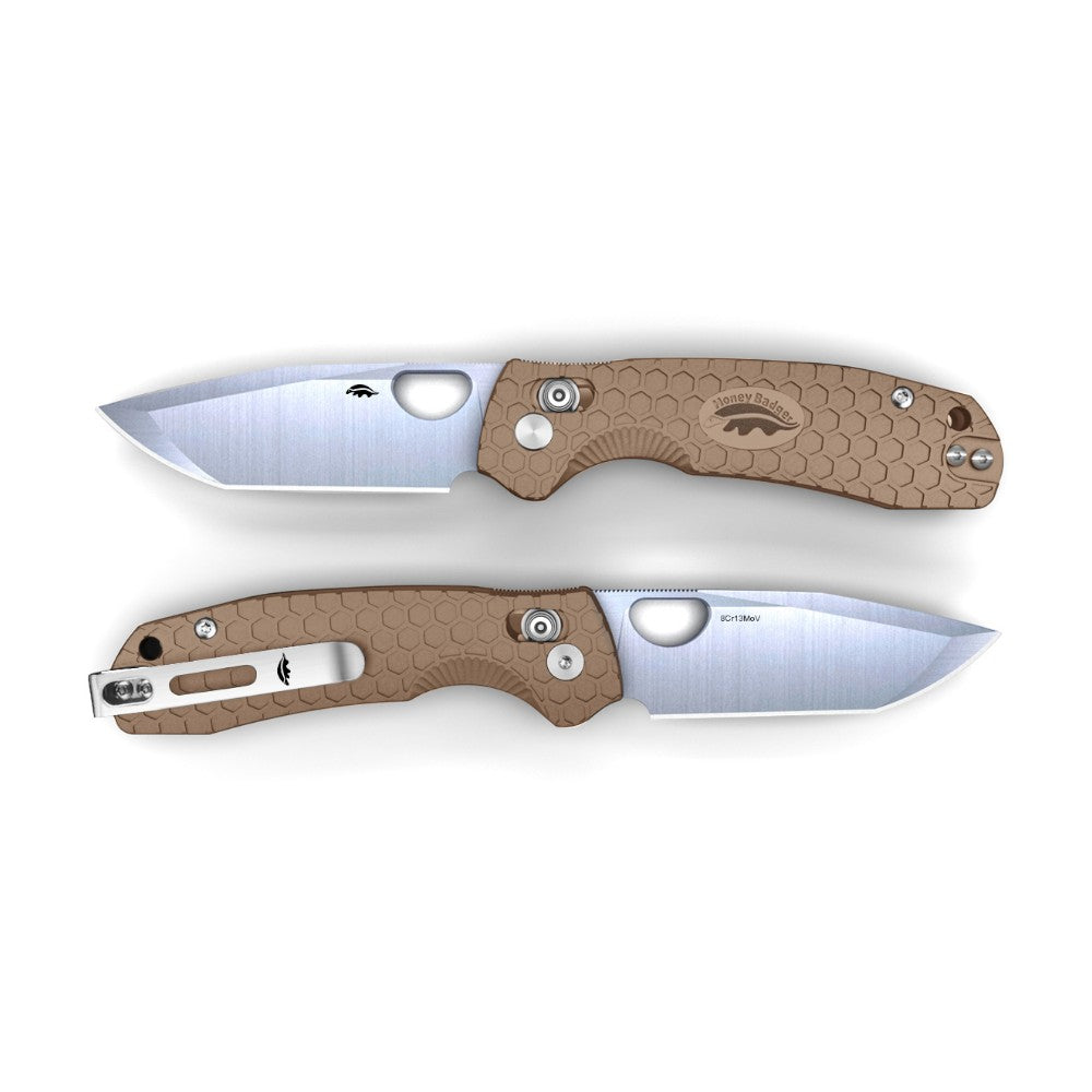 Honey Badger Cross-Bolt Tanto 8Cr13MoV - Med/Small - Tan