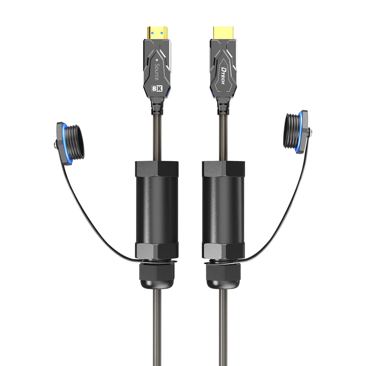 DTECH 20m 8K Armored HDMI 2.1 Fiber Cable with Waterproof Connector Cap