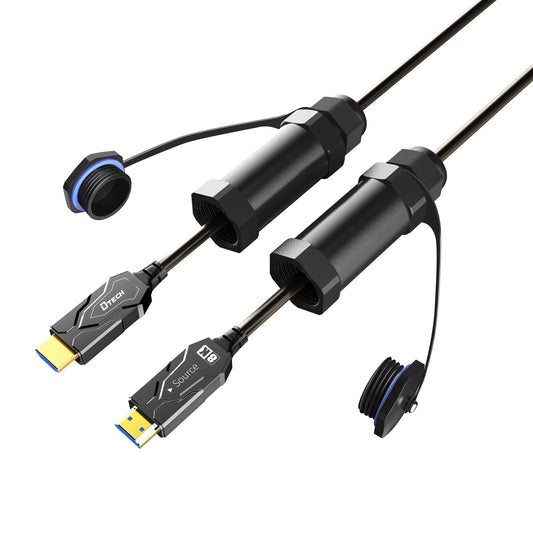 DTECH 20m 8K Armored HDMI 2.1 Fiber Cable with Waterproof Connector Cap