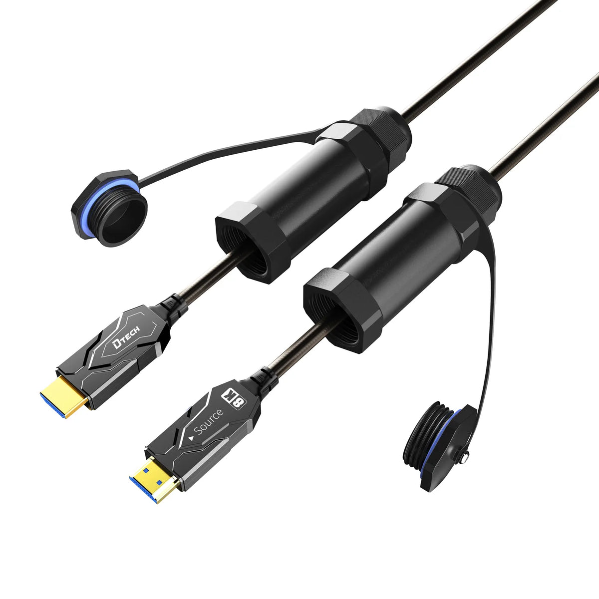 DTECH 30m 8K Armored HDMI 2.1 Fiber Cable with Waterproof Connector Cap