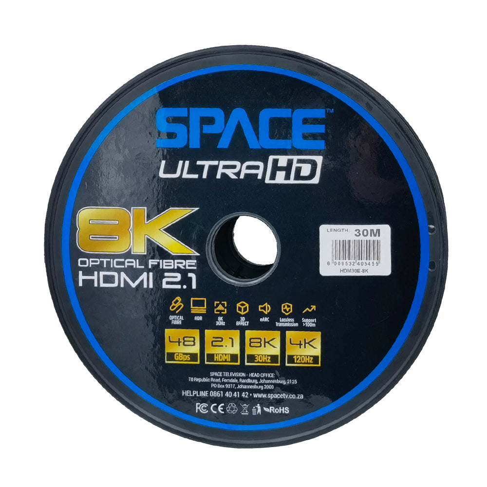 8K HDMI Active Optical Fibre Cable ver2.1 48GBps – 30m reel (HDM30E-8K)