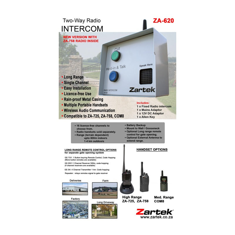 Zartek ZA-620 - ZARTEK Radio Intercom Long Range