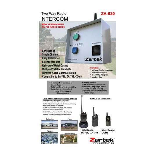 Zartek ZA-620 - ZARTEK Radio Intercom Long Range
