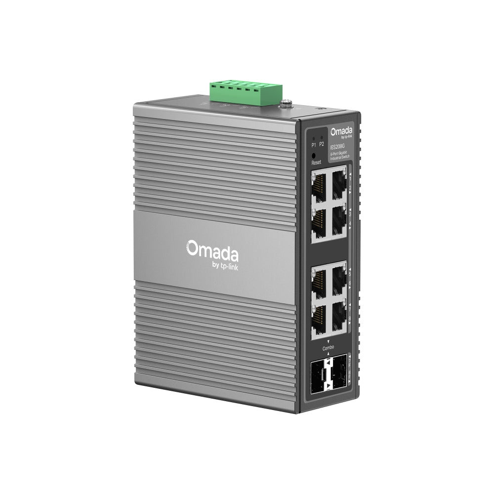 TP-Link Omada 8-Port Industrial Switch 6×1G RJ45 2×RJ45/SFP DIN-Rail Fanless -40°C to 75°C