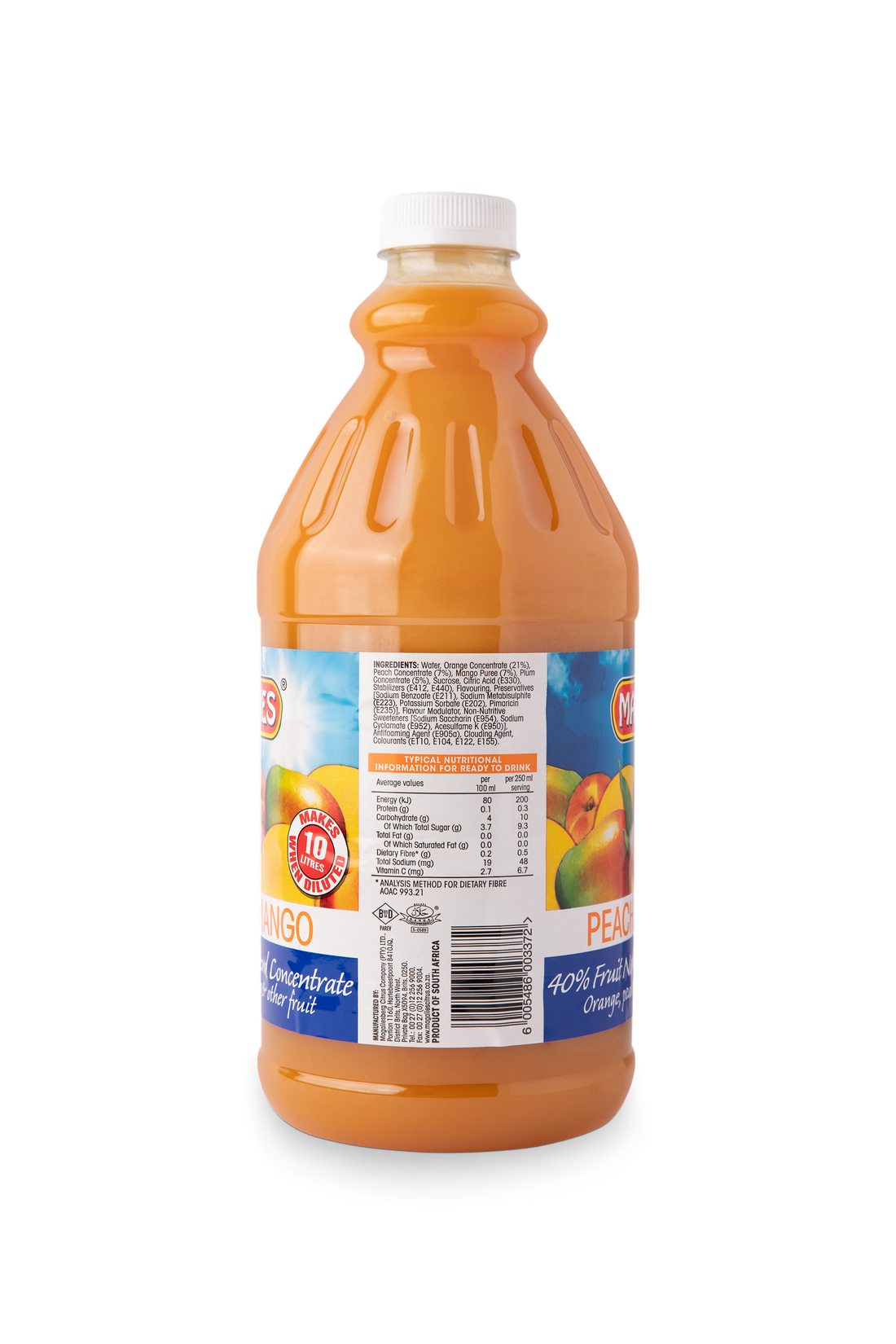 4 x MAGALIES 2 liter Peach & Mango 40% Concentrate (Sold 4 X 2L Per Case) Magalies Nectar Juice