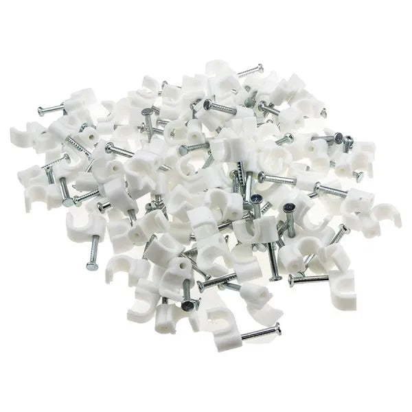 6mm Round Cable Clips – White (100 Pack)