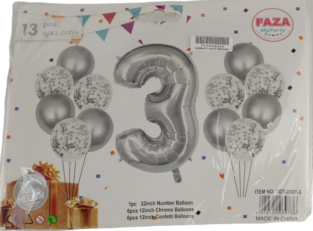 Casey 13Pc Silver And White Balloon Set Nr 3
