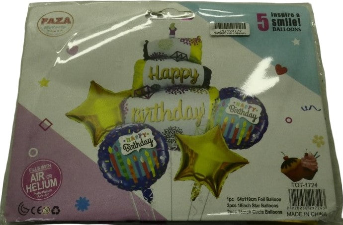 Casey 5Pc Blue And Gold Themed Birthday Balloon Set
