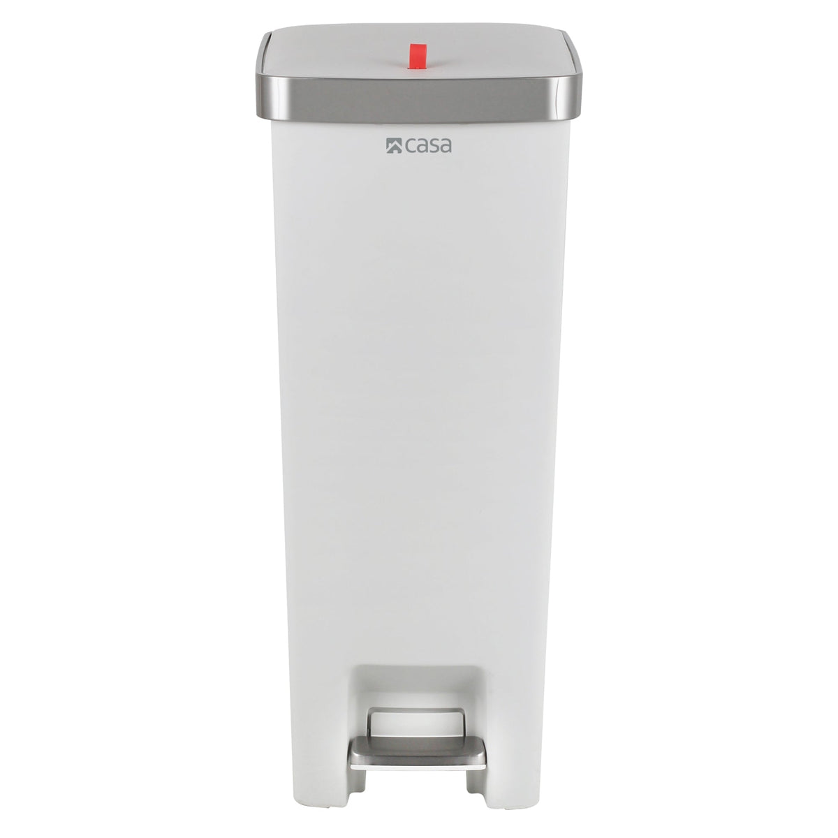 CASA Ravello 45L Pedal & Lid Lift Bin - Plastic - Slim Rectangle - With Wheels - White