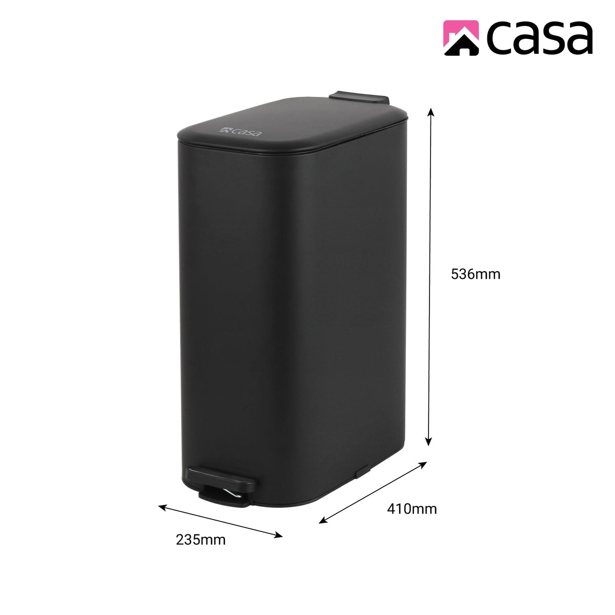 CASA 30L Steel Pedal Bin - Slimline Rectangle - Portofino - Silver