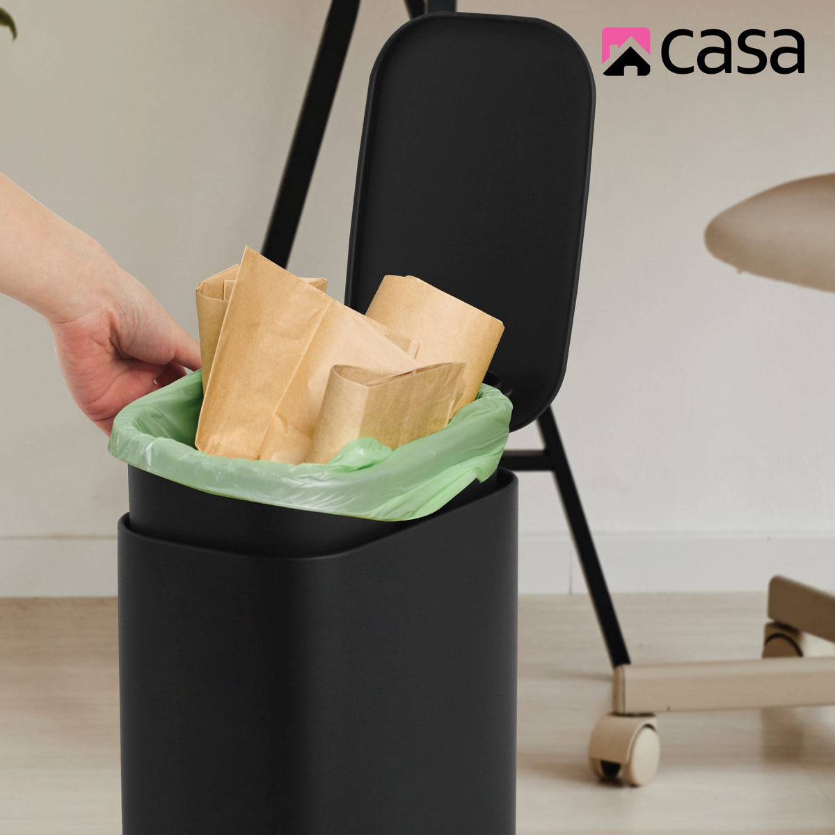 CASA 6L Steel Pedal Bin - Slimline Rectangle - Portofino - Black