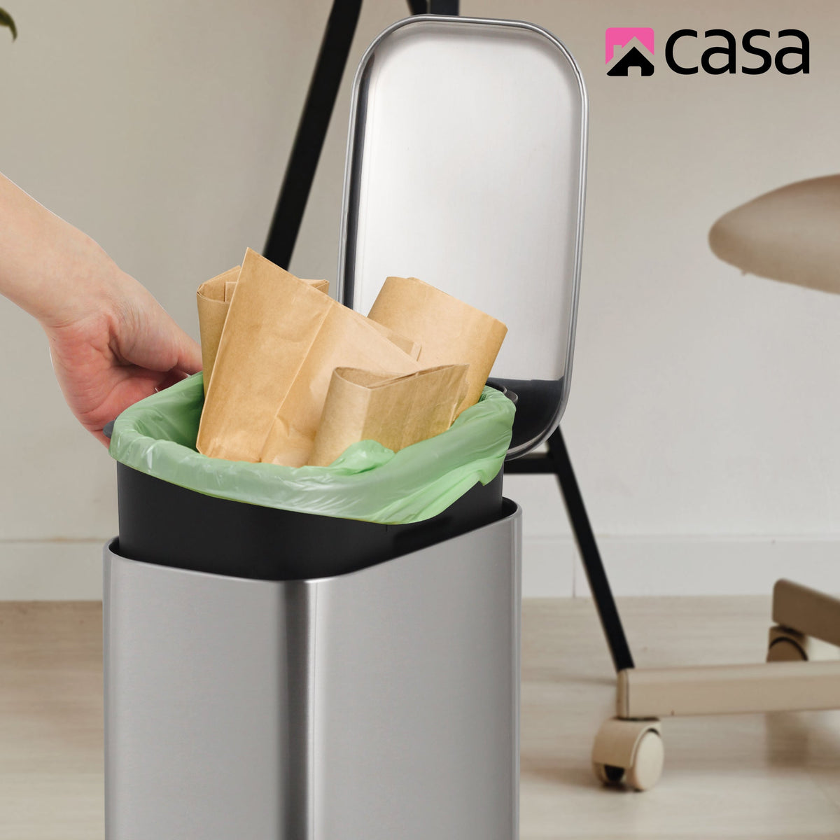 CASA 6L Steel Pedal Bin - Slimline Rectangle - Portofino - Black