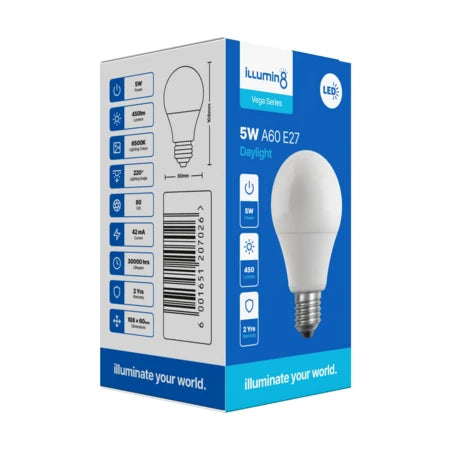 A60 LED Lamp 5W E27 Daylight Illumin8 (12 Pack)