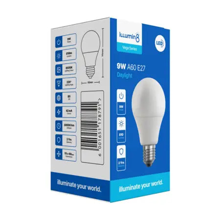 A60 LED Lamp 9W E27 Daylight Illumin8 (10 Pack)
