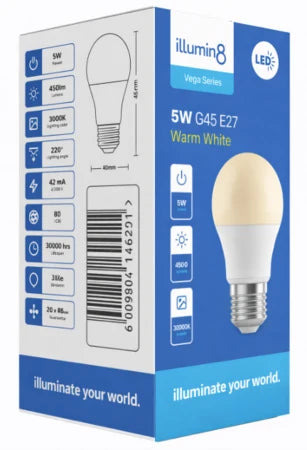 G45 LED Lamp 5W E27 Warm Illumin8 (6 Pack)
