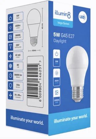 G45 LED Lamp 5W E27 Daylight Illumin8 (6 Pack)