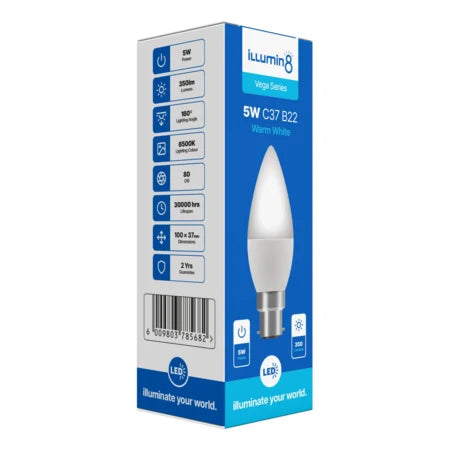 C37 LED Candles 5W B22 Warm Illuming8 (10 Pack)