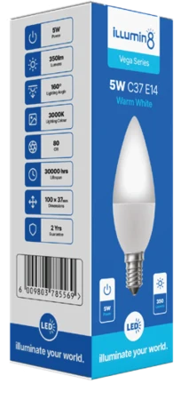 C37 LED Candles 5W E14 Warm Illuming8 (10 Pack)