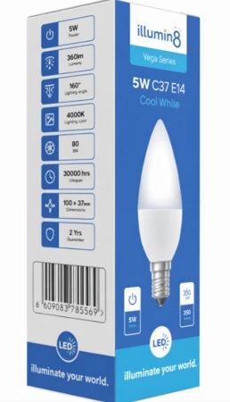 C37 LED Candles 5W E14 Cool Illuming8 (10 Pack)