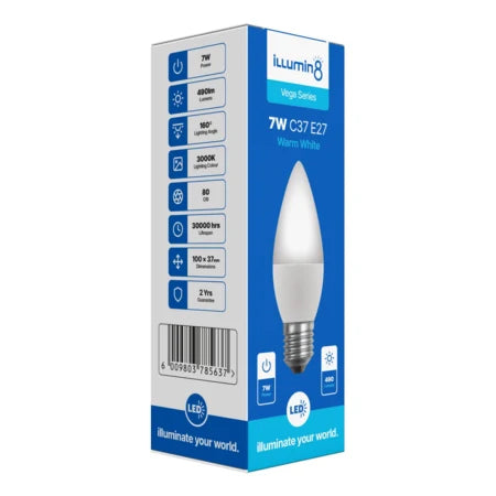 C37 LED Candles 7W E27 Warm Illuming8 (10 Pack)