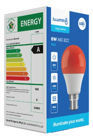 A60 LED Lamp 6W B22 Red Illumin8 (4 Pack)